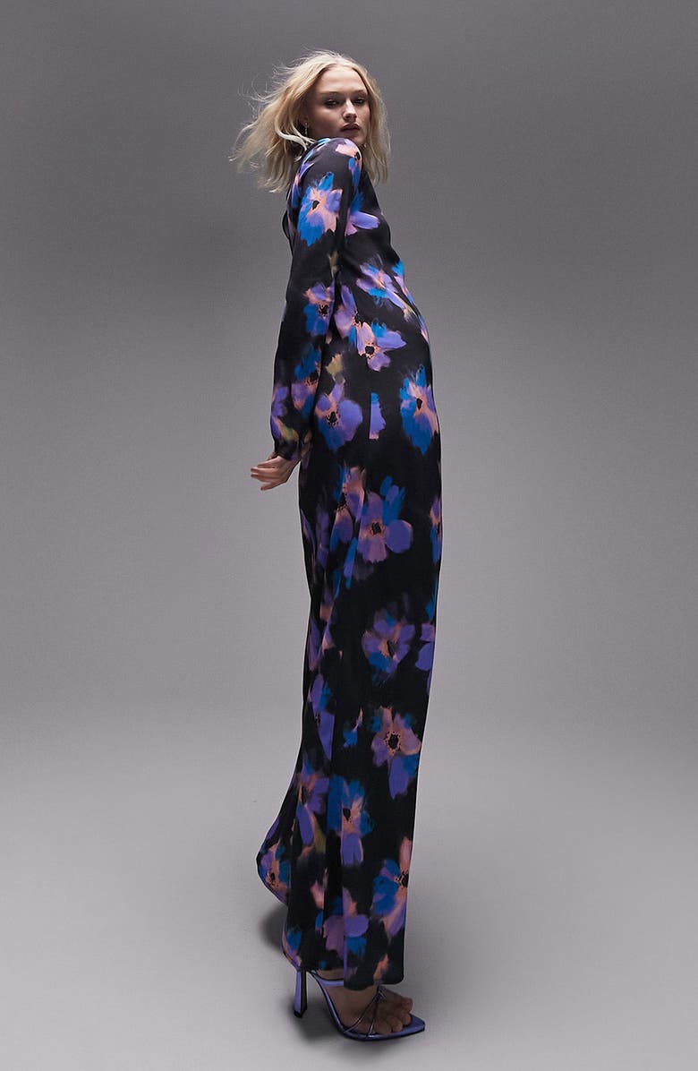 Topshop Floral Cutout Back Long Sleeve Maxi Dress, Alternate, color,