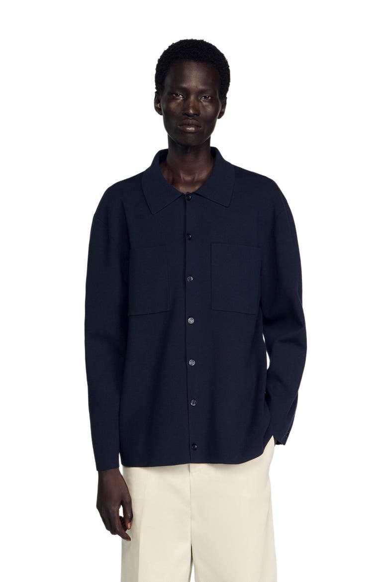 Knitted shirt jacket, Main, color, Navy blue