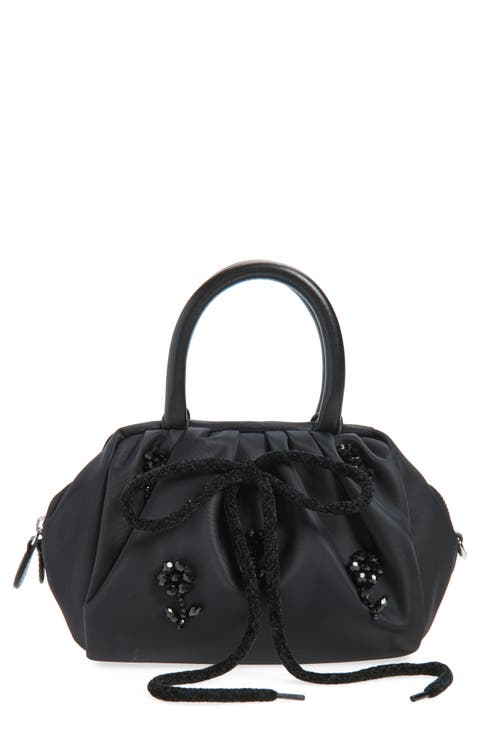 Mini Embellished Pleated Top Handle Bag