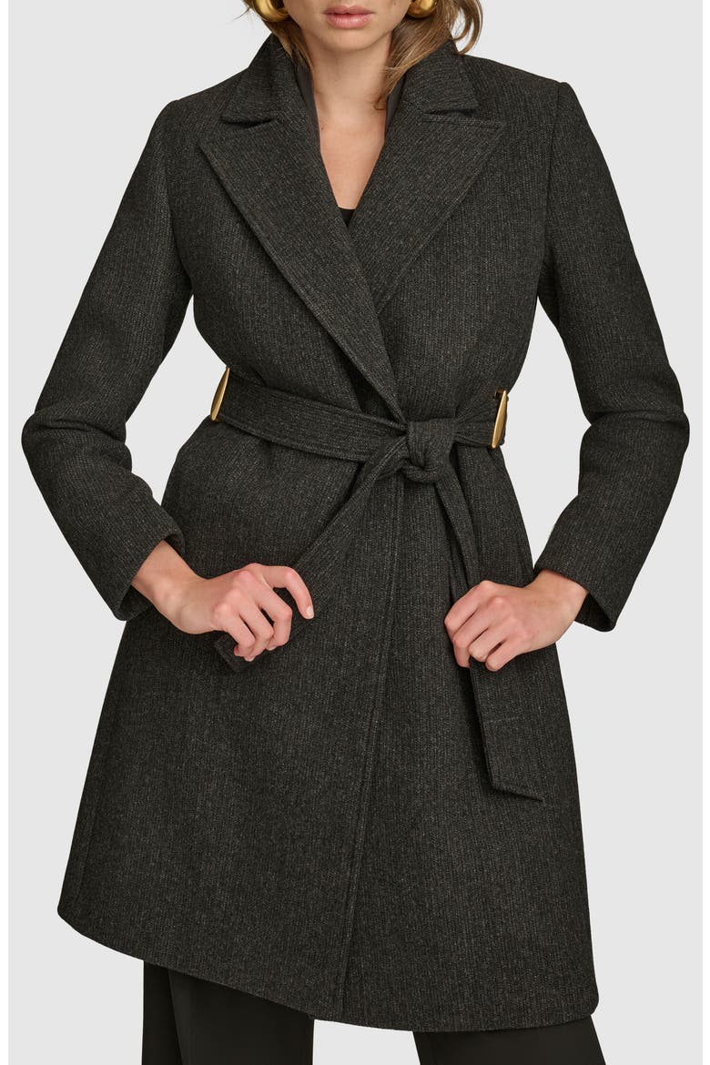 Belted Wool Blend Coat, Alternate, color, BLACK