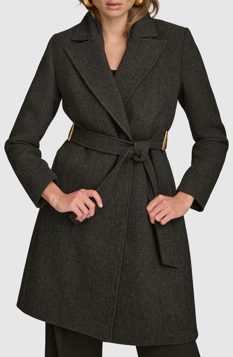 Donna Karan New York Belted Wool Blend Coat, Alternate, color, Black