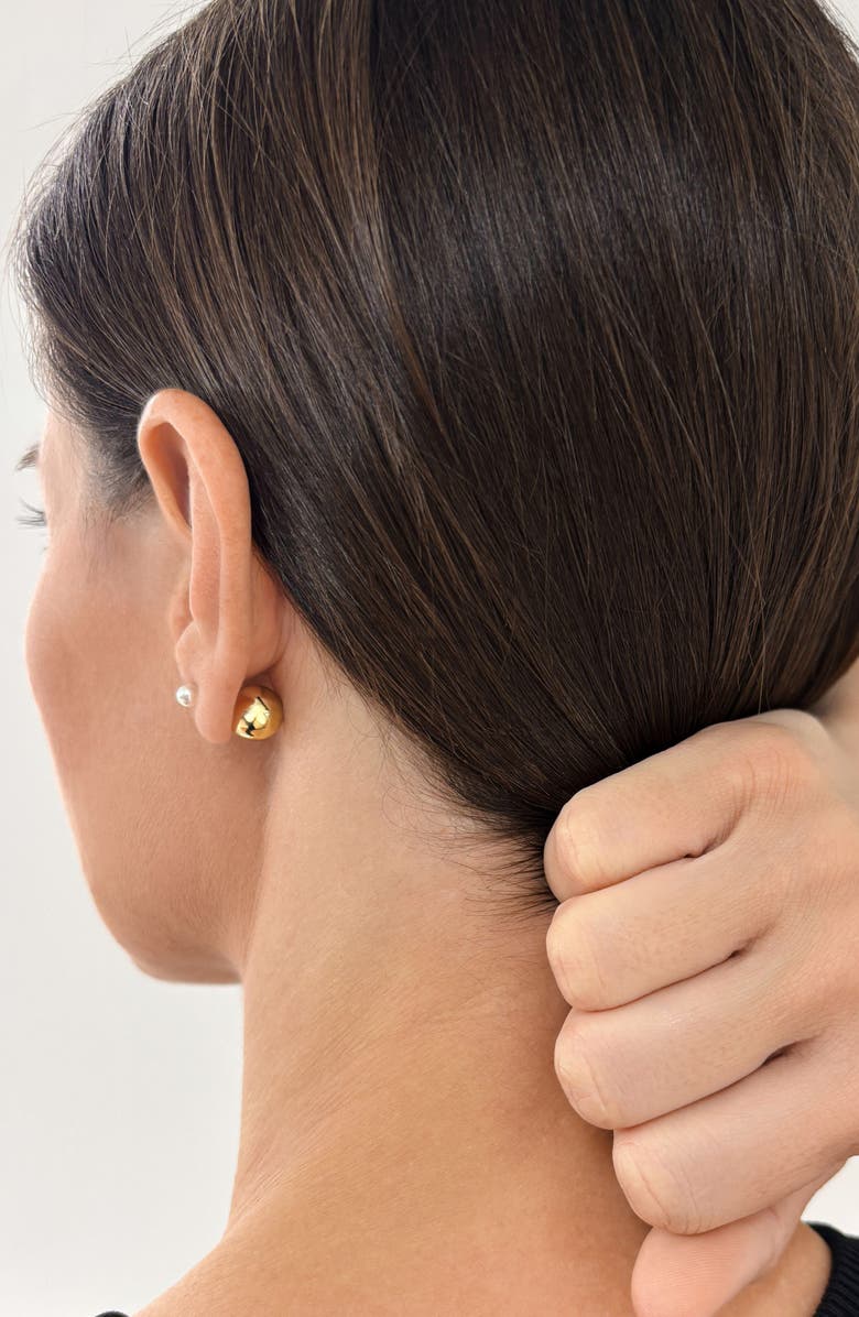 Adornia Spring 2022 14K Yellow Gold Plated Imitation Pearl Double Sided Ball Earrings, Alternate, color, Yellow