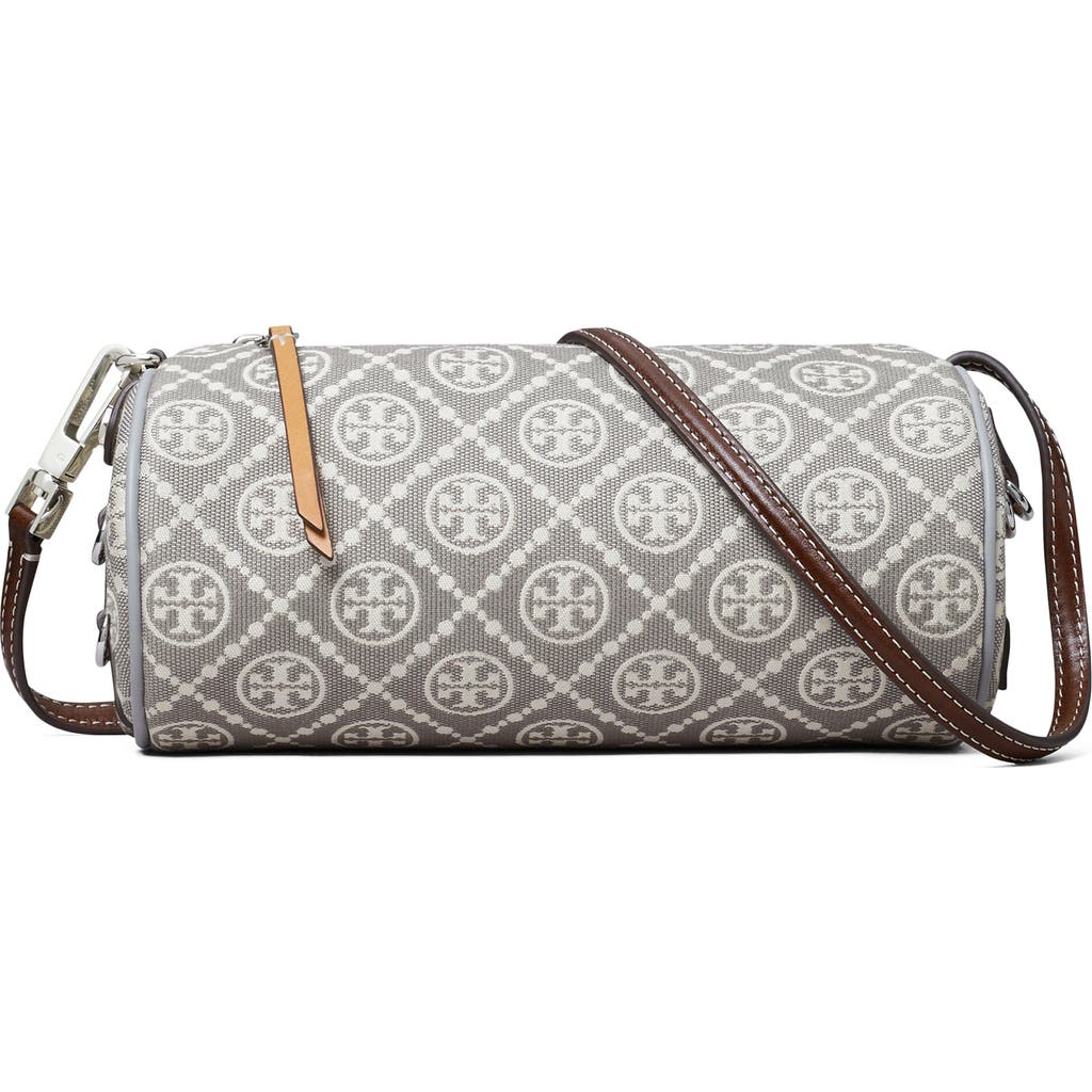 Tory Burch T Monogram Utility Cylinder Shoulder Bag In Gray