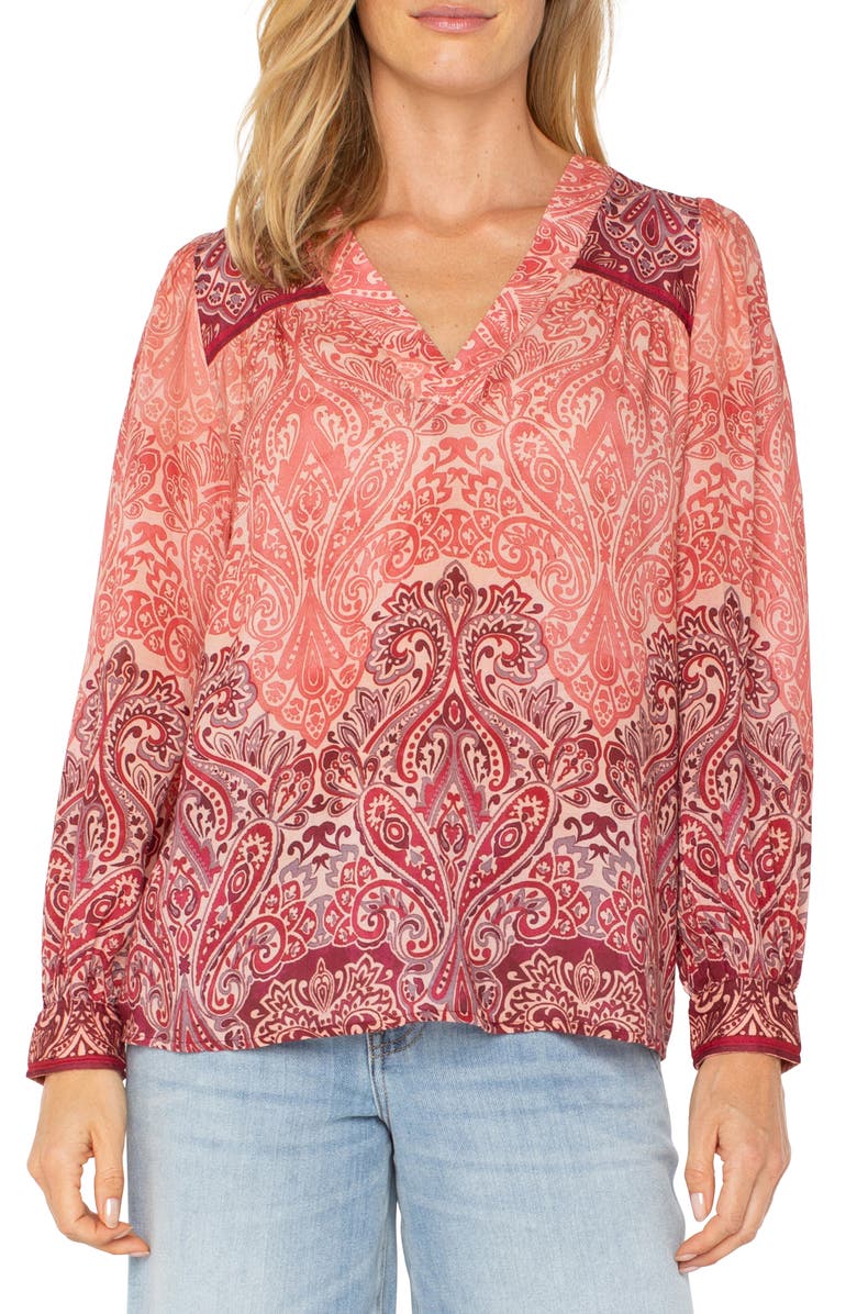 Liverpool Los Angeles Paisley Relaxed V-Neck Top, Main, color,