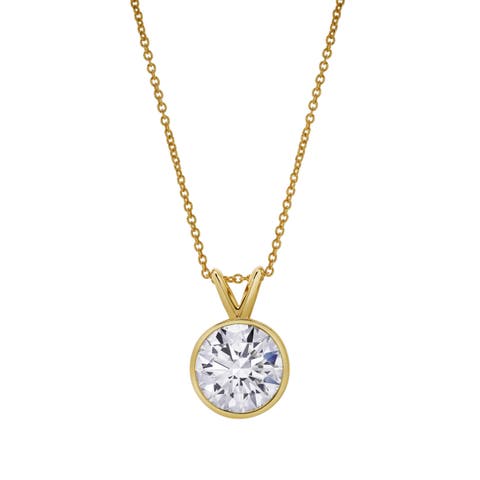 Astral 14K Gold 2.5 Ct Round Bezel Lab Grown Diamond Pendant Necklace