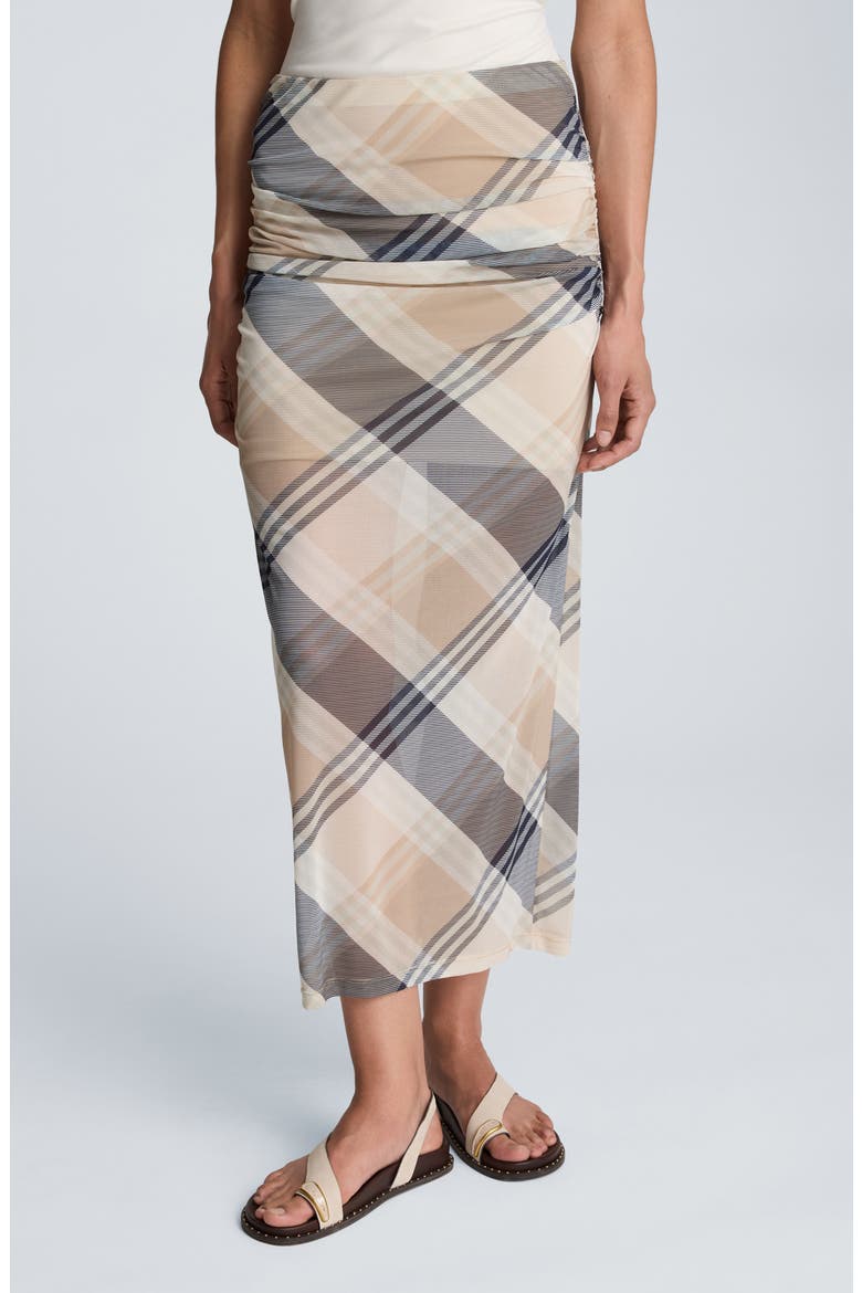 Side Ruched Midi Skirt, Main, color, SAFARI TAN MULTI