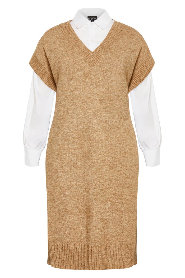 Gloria Layered Long Sleeve Knit Dress, Alternate, color, CARAMEL
