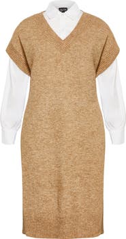 City Chic Gloria Layered Long Sleeve Knit Dress