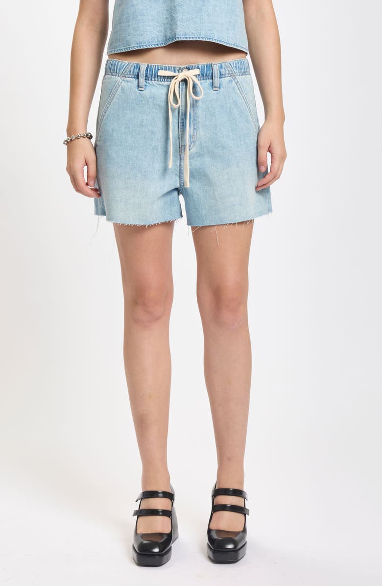 DAZE Poolside Denim Cutoff Drawstring Shorts, Main, color, Charmed