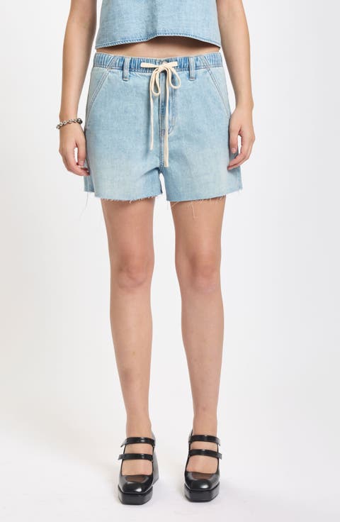 Poolside Denim Cutoff Drawstring Shorts
