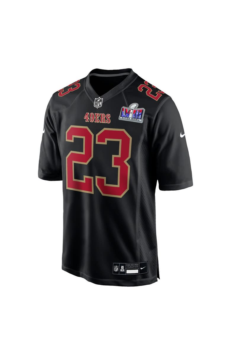 Nike Men's Nike Christian McCaffrey Black San Francisco 49ers Super Bowl LVIII Carbon Fashion Game Player Jersey, Alternate, color, 