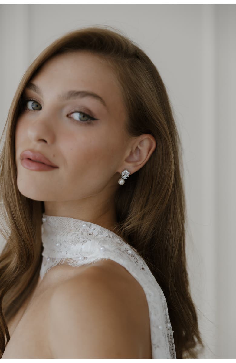 Untamed Petals Poise Pearl Drop Earrings, Alternate, color, Silver