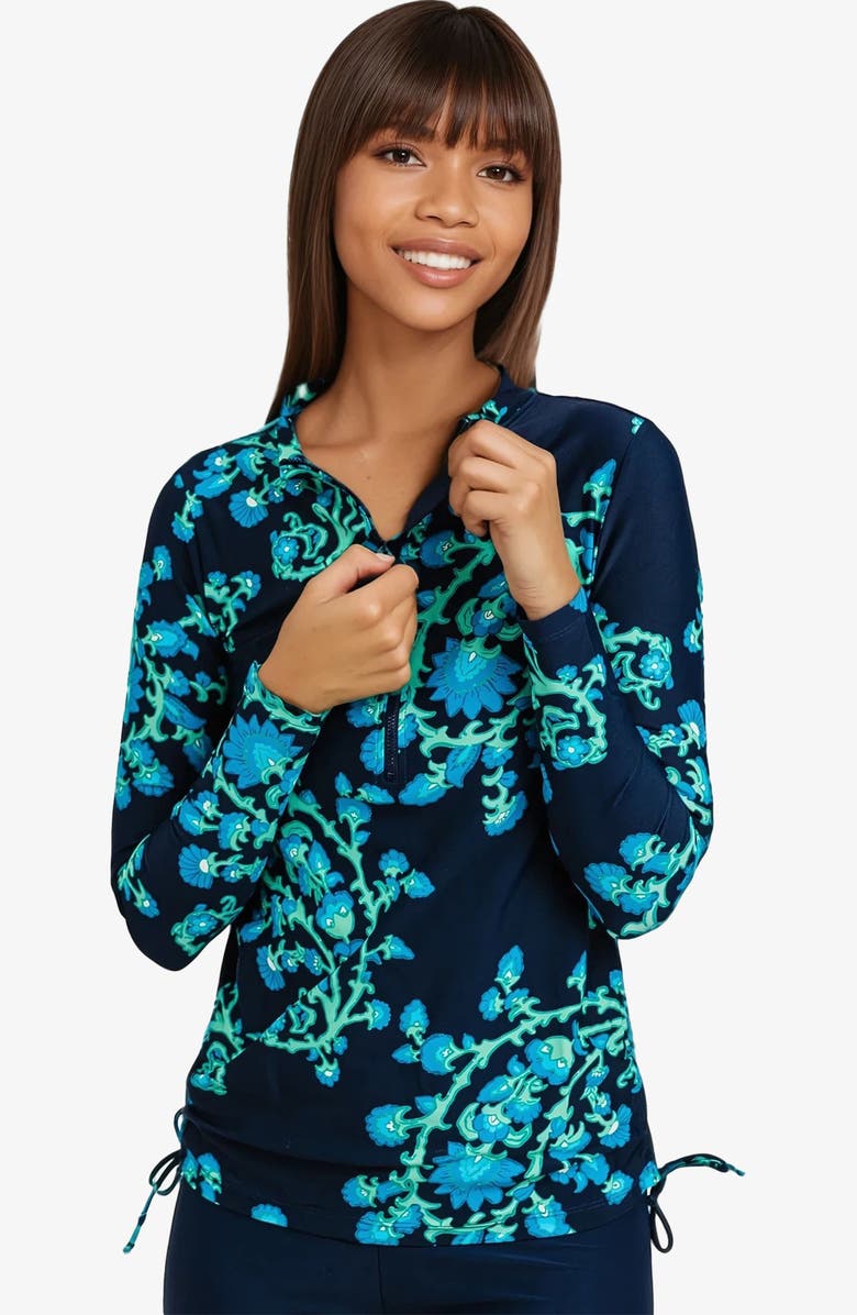 Calypsa Half-Zip Nora Swim Top, Main, color, Barbados Blue