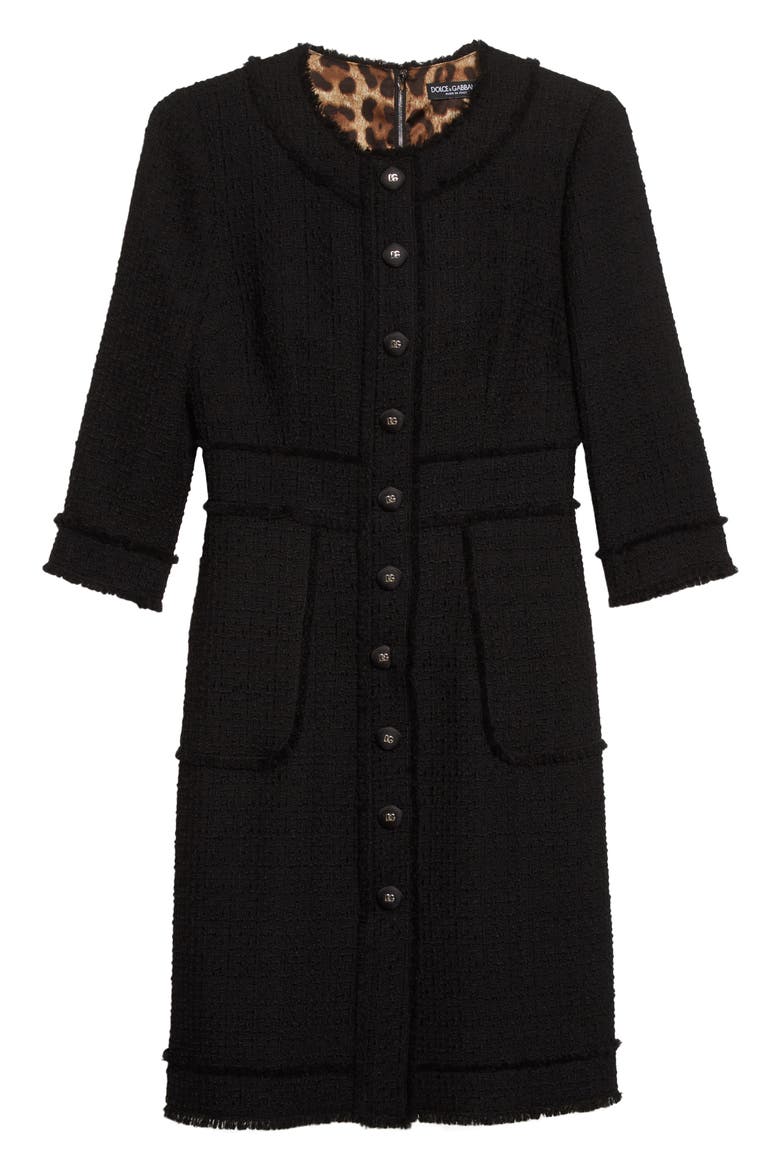 Raschel Tweed Shirtdress, Alternate, color, BLACK