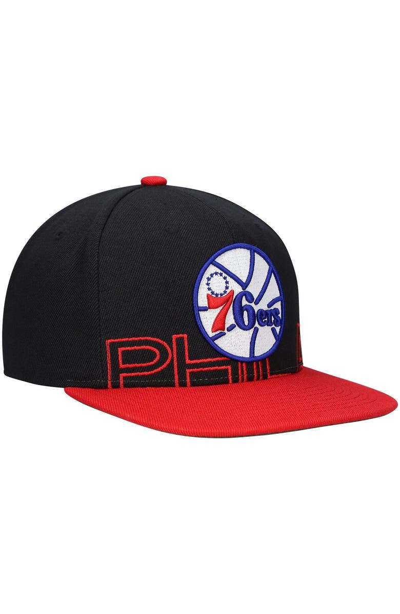 Mitchell & Ness Men's Mitchell & Ness Black/Red Philadelphia 76ers Hardwood Classics Low Big Face Snapback Hat, Alternate, color, Black