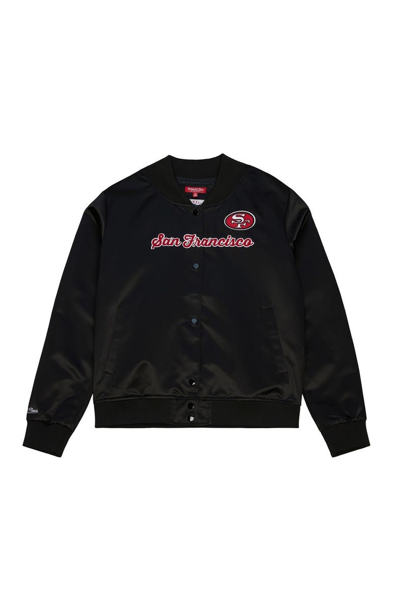 Women's Mitchell & Ness  Black San Francisco 49ers Full-Snap Satin Jacket, Alternate, color, Black