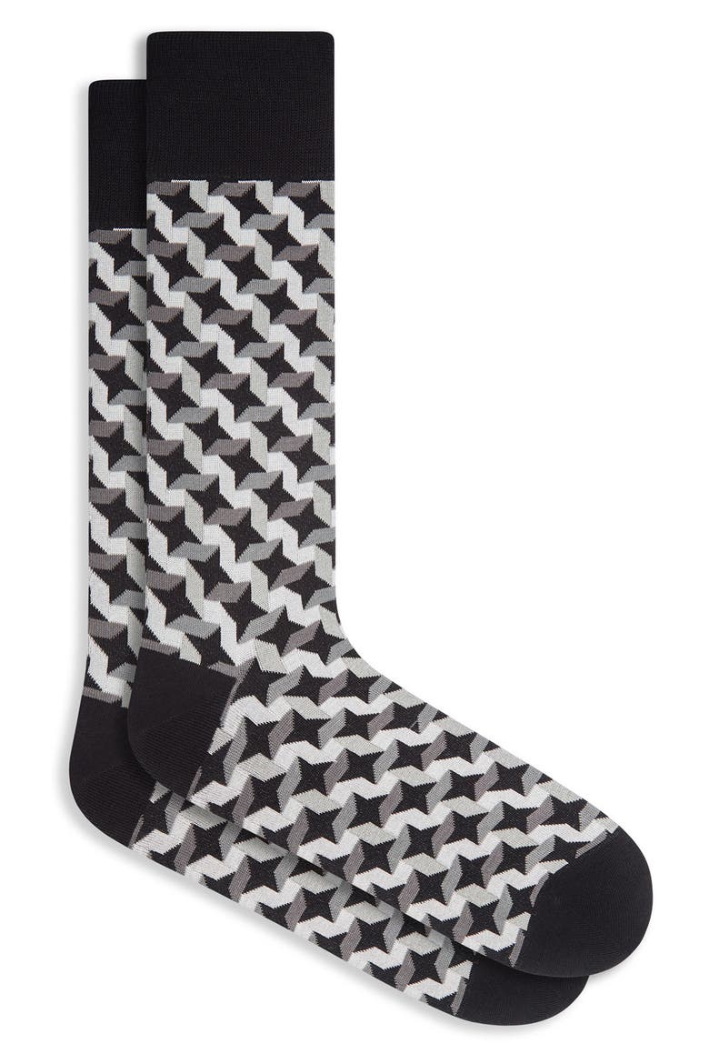 Optical Illusion Cotton Blend Dress Socks, Main, color, BLACK