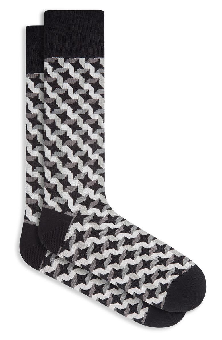 Bugatchi Optical Illusion Cotton Blend Dress Socks, Main, color, Black