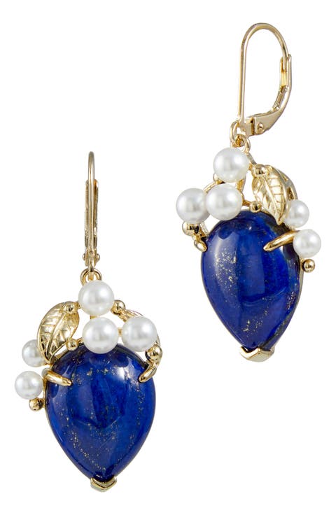 18K Gold Plated Sterling Silver Freshwater Pearls & Stone Drop Earrings