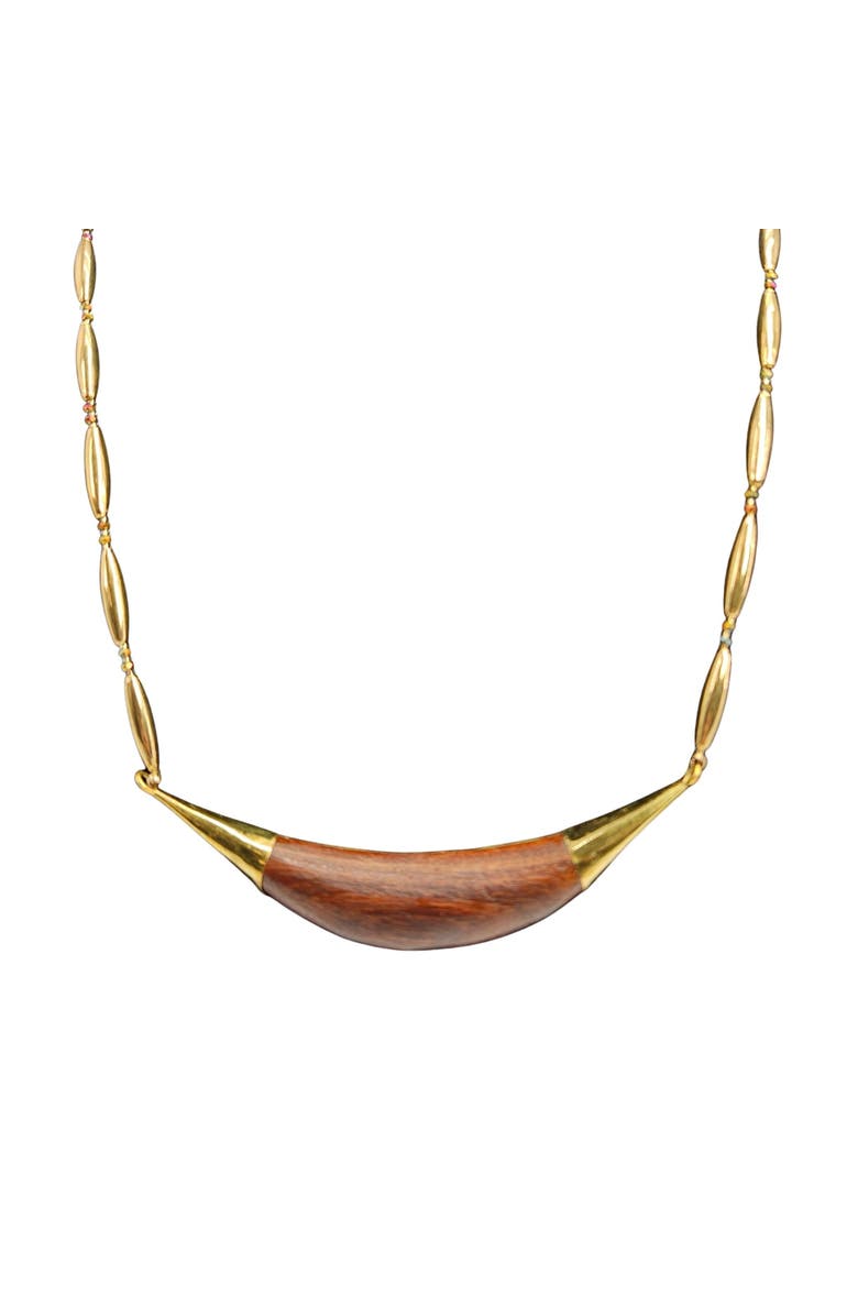 MADISON BEVERLY HILLS Vintage 1970s Reversible Abalone Shell and Wood Inlay Crescent Necklace, Alternate, color, Gold