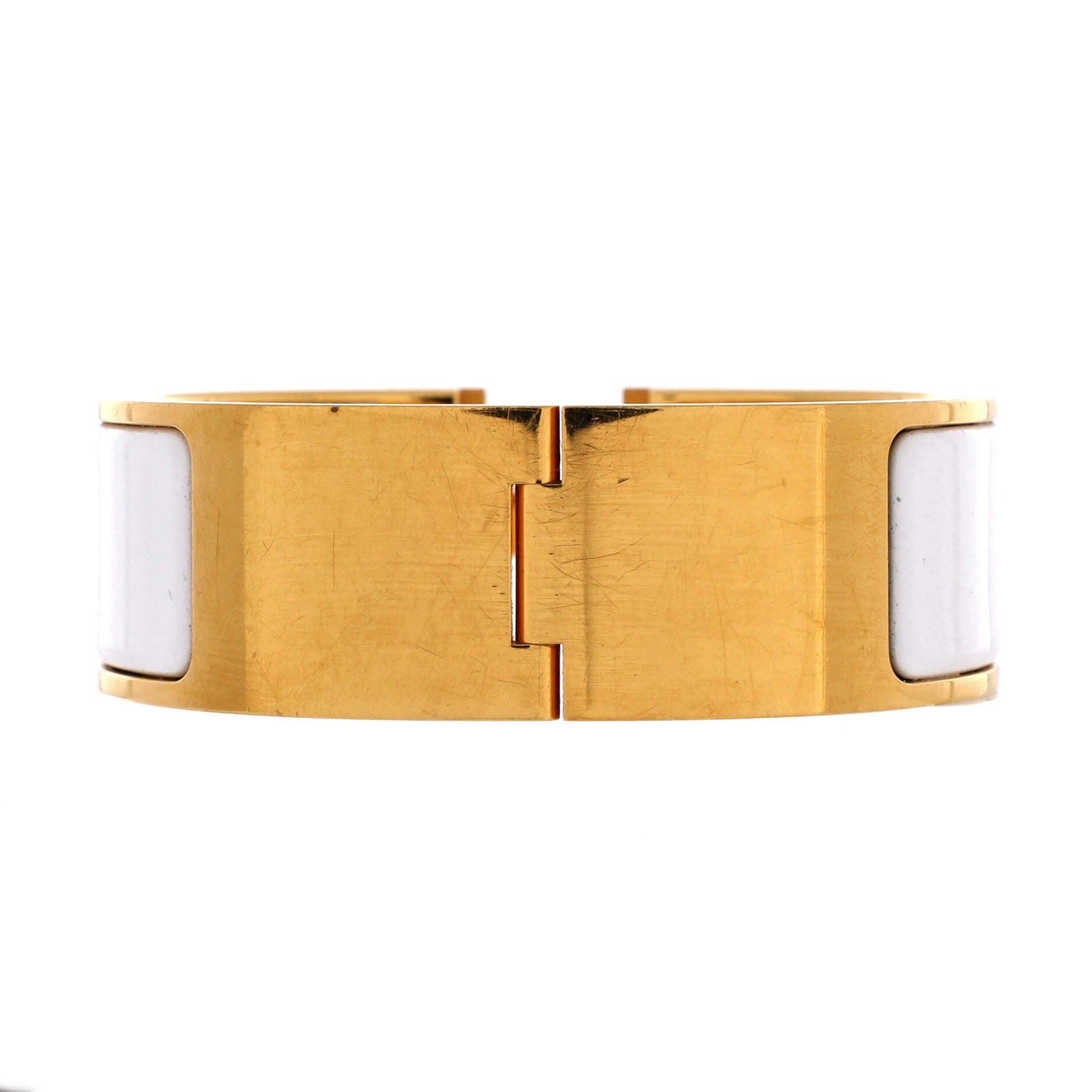 Pre-Owned Hermes Clic H Bracelet Enamel Wide, Alternate, color, White