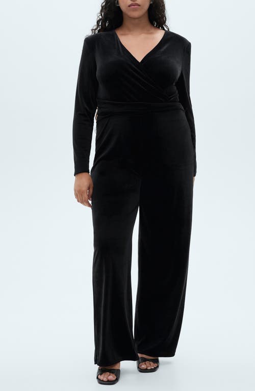 Mango Velvet Long Sleeve Jumpsuit In Black