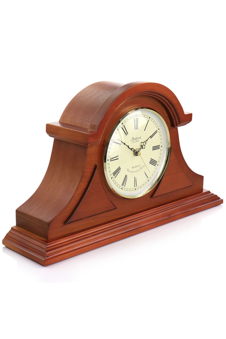 17.75in Tambour Mantel Clock with Chimes, Alternate, color, Mahogany