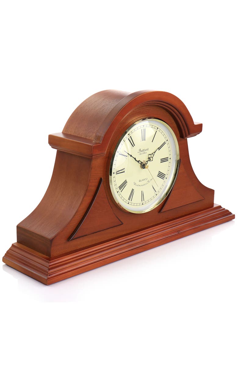 Bedford Clock Collection 17.75in Tambour Mantel Clock with Chimes, Alternate, color, Mahogany
