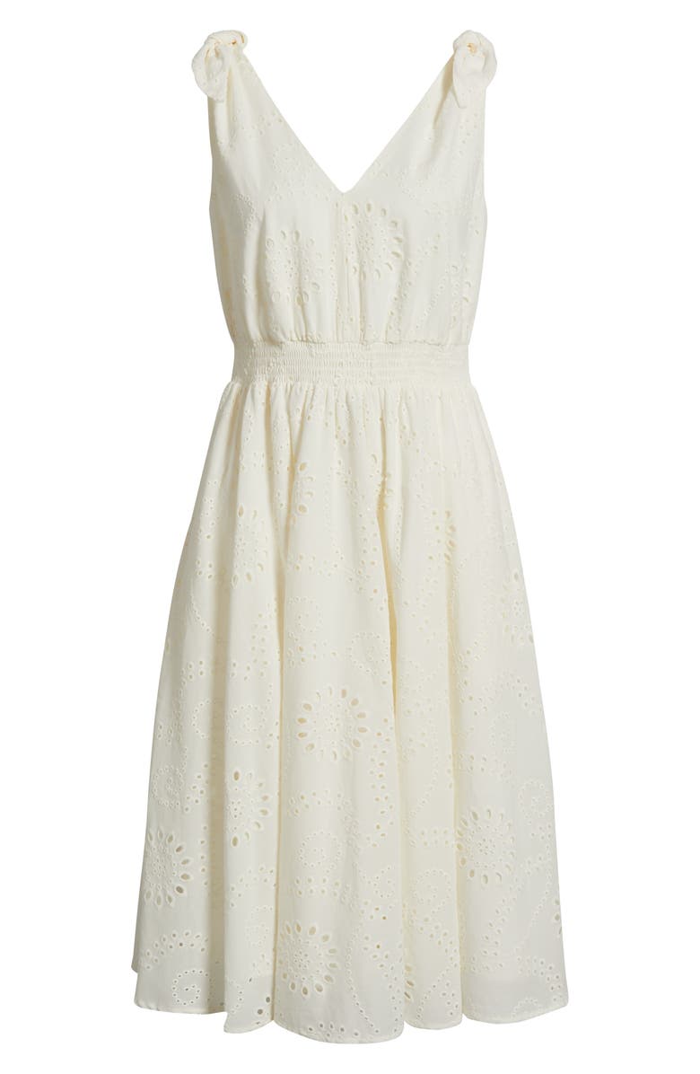 Anne Klein Bow Shoulder Cotton Eyelet Sundress, Alternate, color, Pearl White