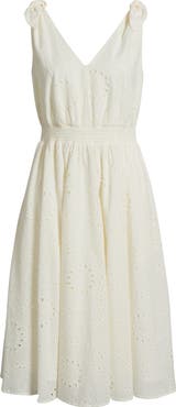 Anne Klein Bow Shoulder Cotton Eyelet Sundress