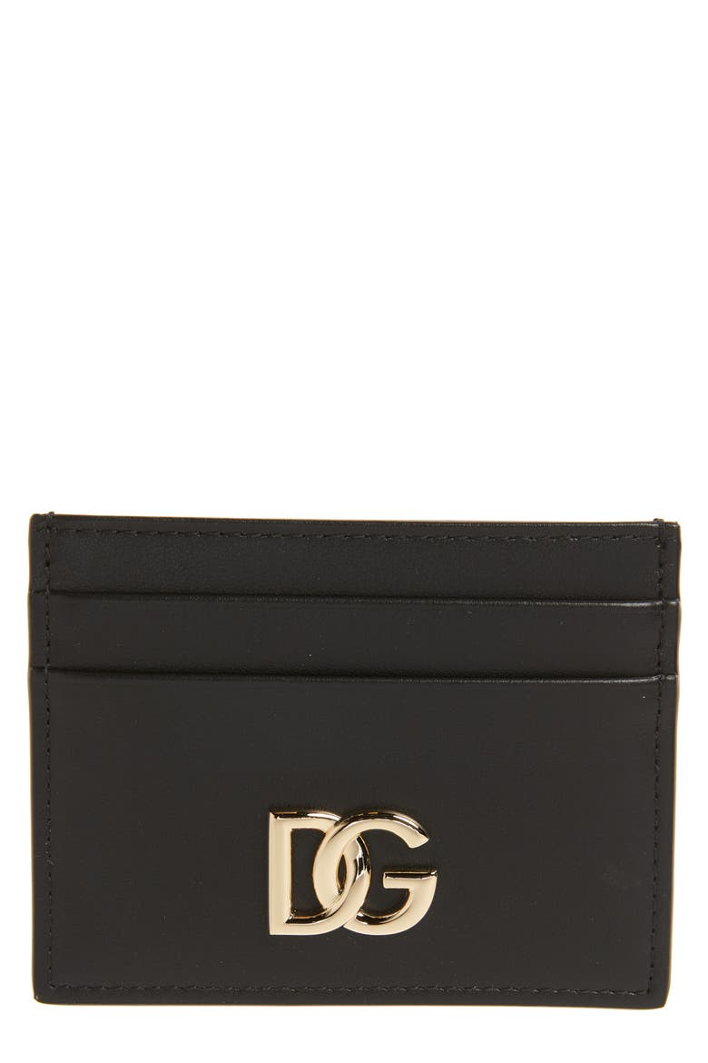 DG Logo Leather Card Case, Main, color, 80999 BLACK