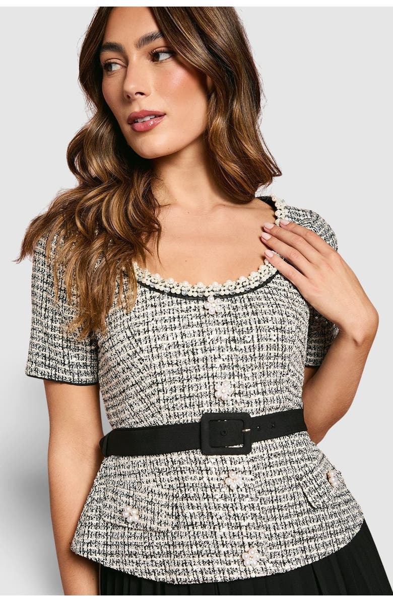 Coast Tweed Bodice Pleated Skirt Dress, Alternate, color, Mono