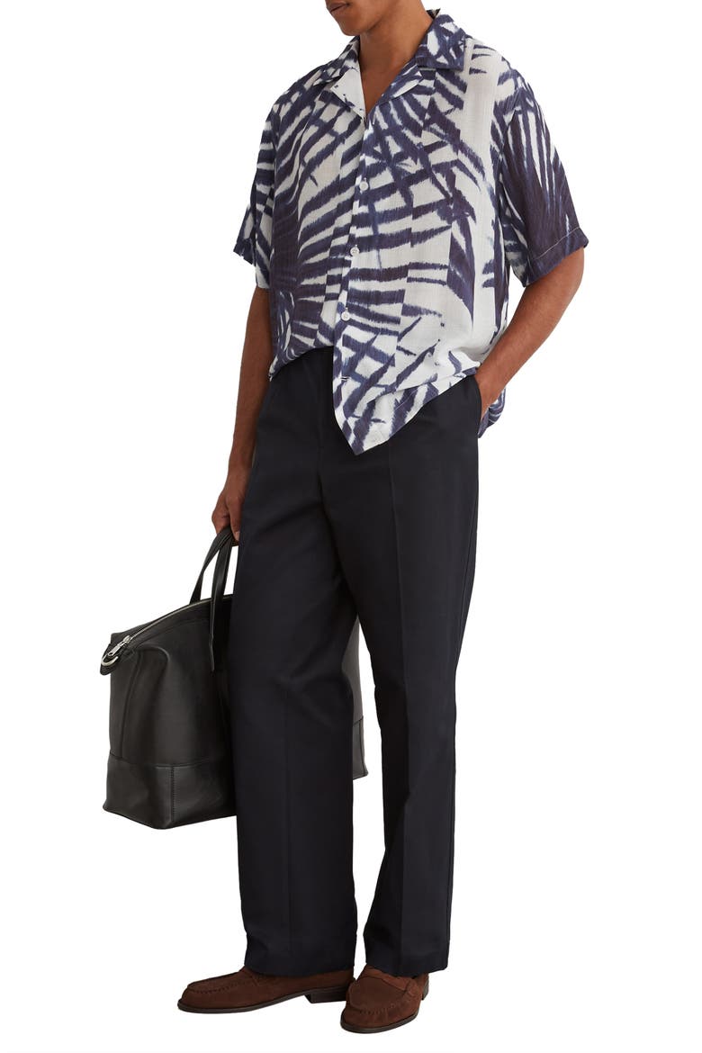 Shindora Relaxed Fit Palm Print Camp Shirt, Alternate, color, NAVY/ WHITE