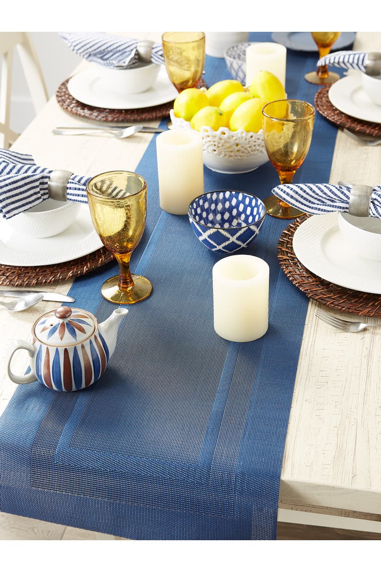 PVC Double frame Table Runner 14x72", Alternate, color, Nautical Blue