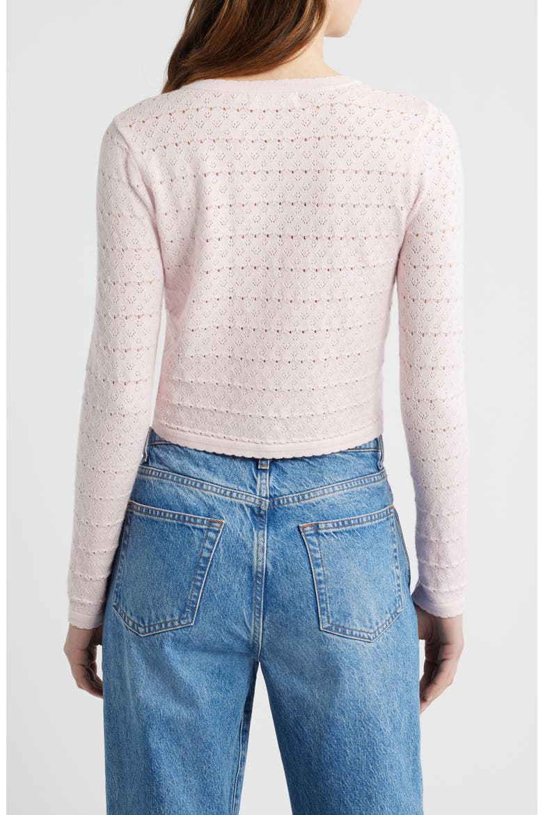 Pointelle V-Neck Crop Cardigan, Alternate, color, LIGHT PINK