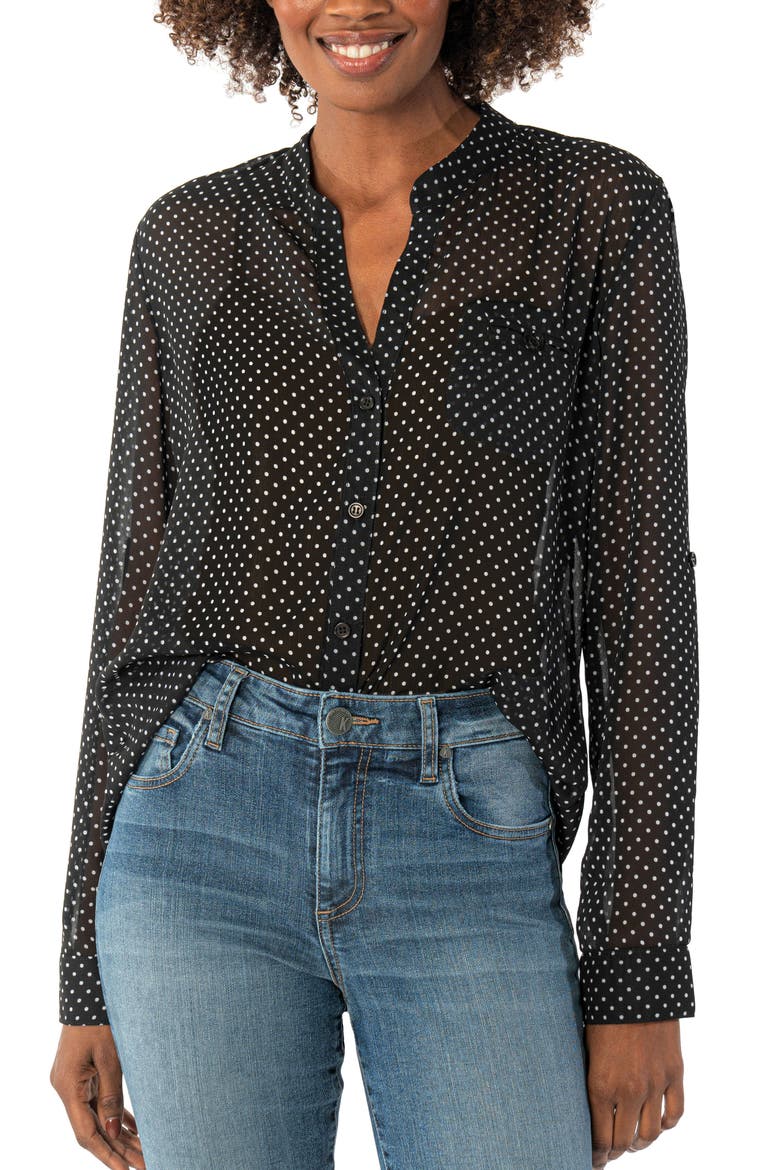 Jasmine Chiffon Button-Up Shirt, Main, color, BLACK/ WHITE DOT