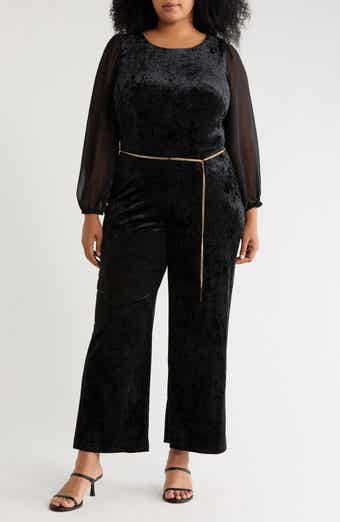 Sheer Sleeve Velvet Jumpsuit