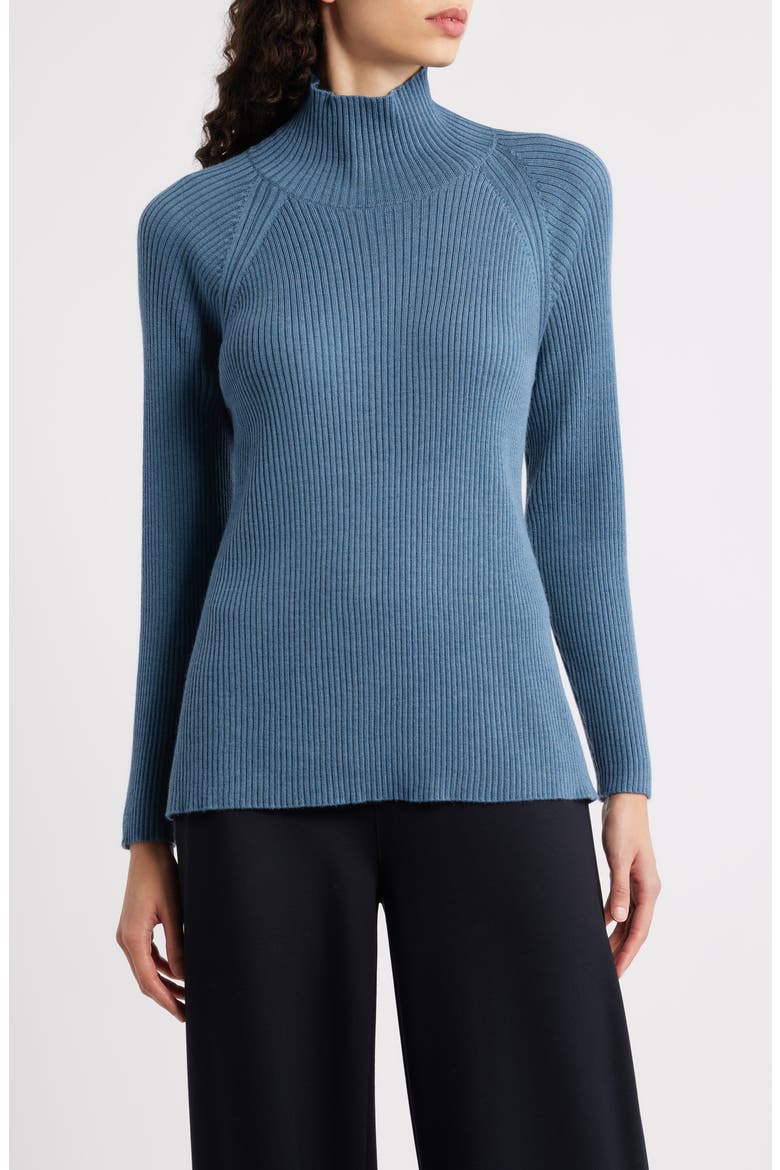Rib Turtleneck Wool Sweater, Main, color, SEA SPRAY