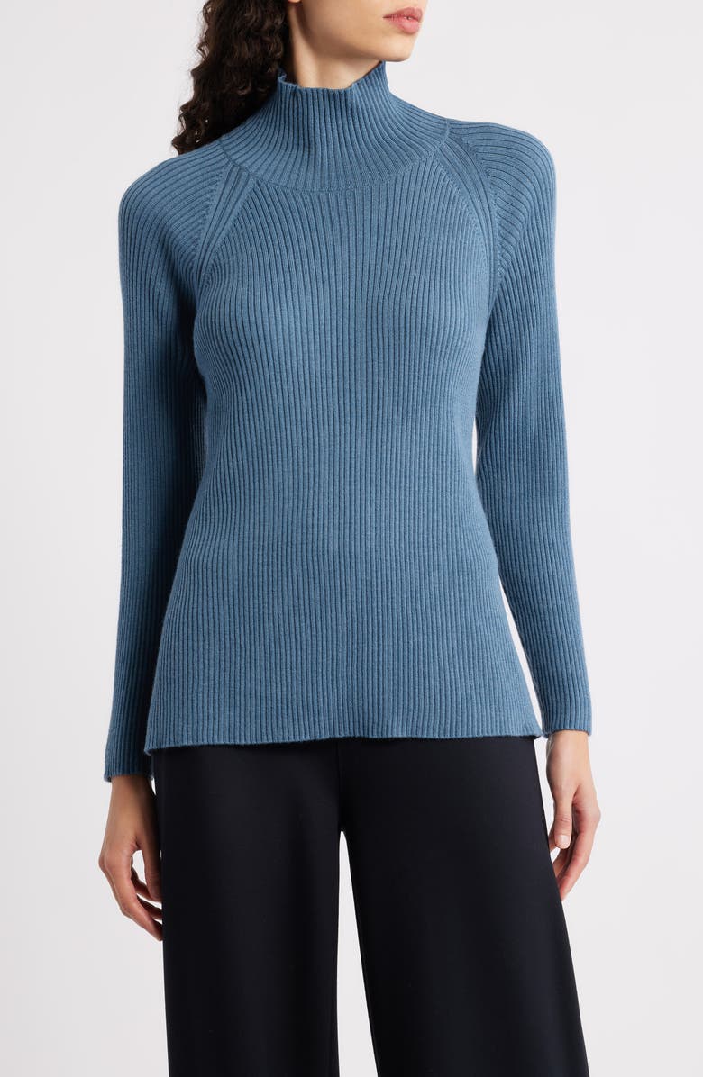 Eileen Fisher Rib Turtleneck Wool Sweater, Main, color, Sea Spray