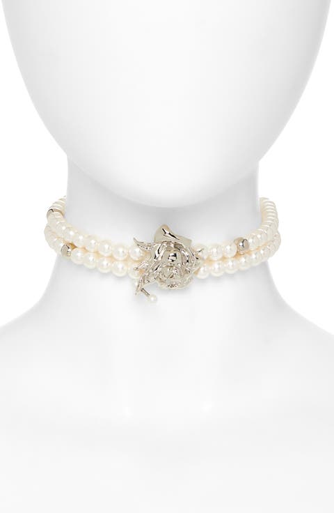 Juliet Rose Pendant Faux Pearl Choker Necklace