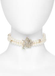 Justine Clenquet Juliet Rose Pendant Faux Pearl Choker Necklace