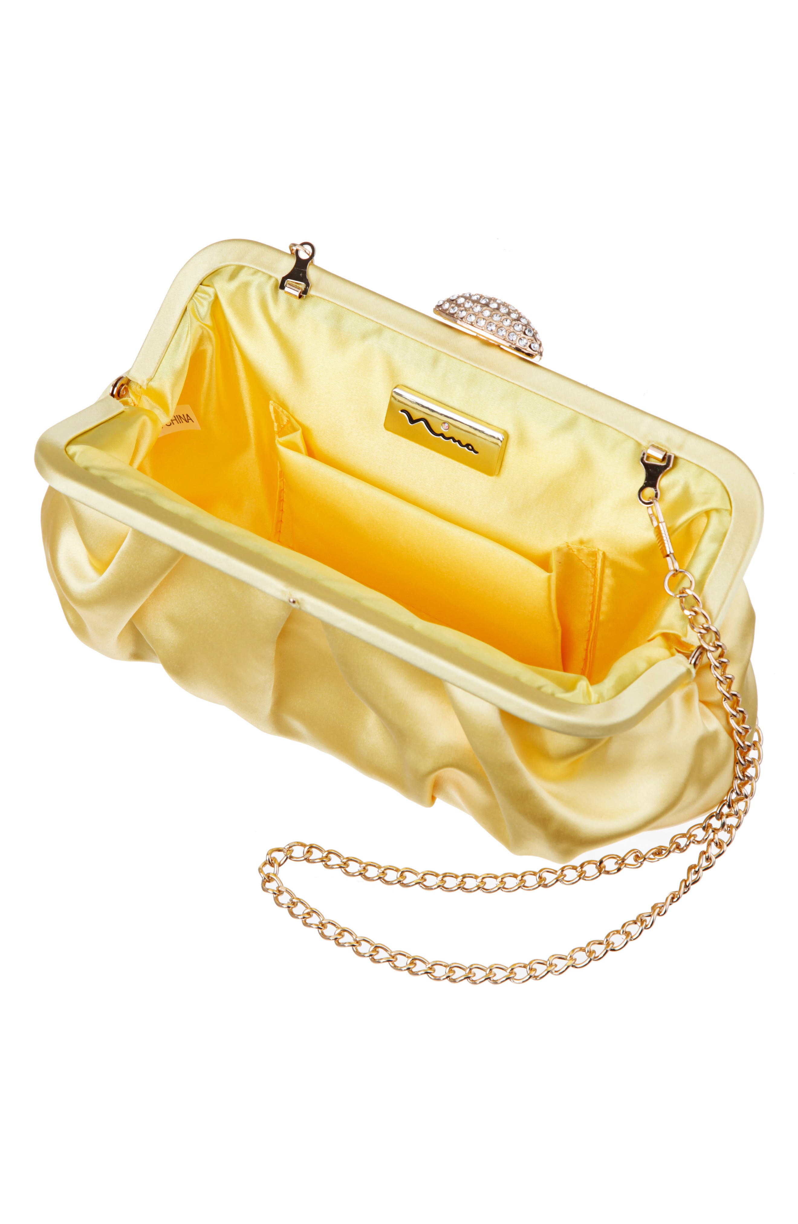 Concord Pleated Satin Frame Clutch, Alternate, color, BUTTER CREAM