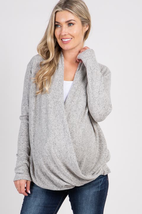 Knit Draped Wrap V-Neck Nursing Top