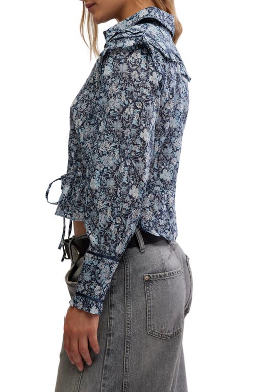 Free People Printed Daybreak Blouse In Chambray Combo