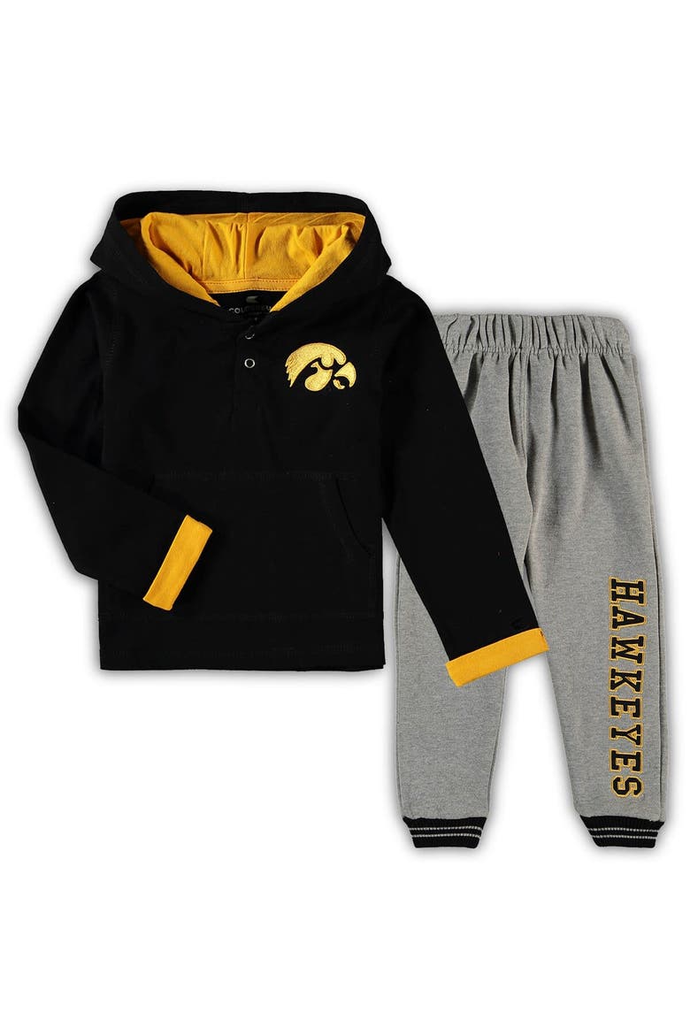 Toddler Colosseum Black/Heathered Gray Iowa Hawkeyes Poppies Hoodie and Sweatpants Set, Main, color, Black