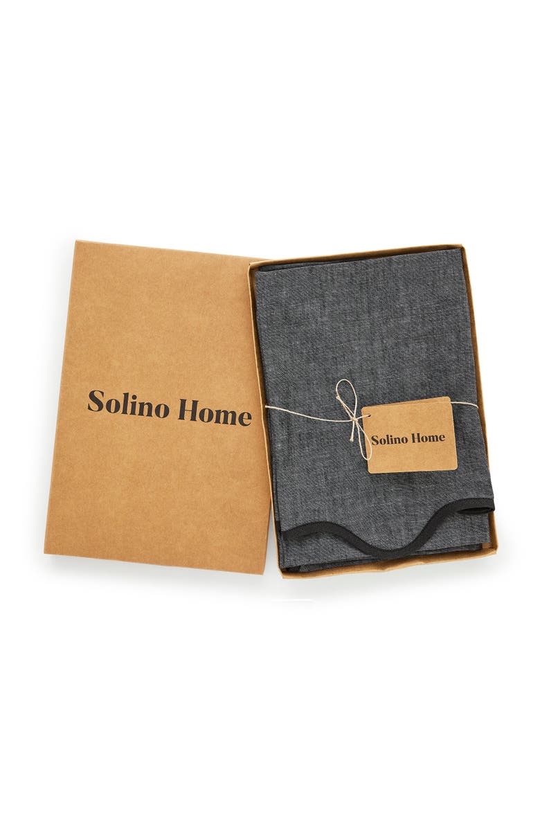 Solino Home Linen Dinner Napkins Set of 4, 20 Inch Round for Dining Table, Holiday and Everyday Table Decor - Giselle Scallop Edge, Alternate, color, Black And Charcoal Grey