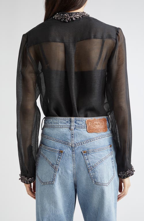 Zimmermann Hypnotic Crystal Embellished Sheer Linen & Silk Button-up Shirt In Black