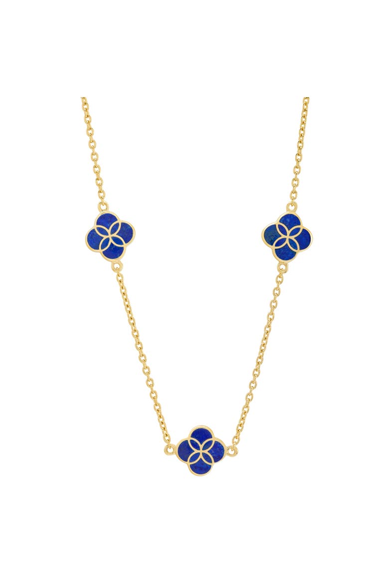 Sterling With 18K Gold Overlay And Gemstones Triple Petal Station Necklace, Main, color, BLUE
