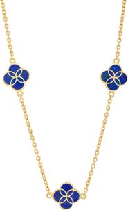 Jan Leslie Sterling With 18K Gold Overlay And Gemstones Triple Petal Station Necklace