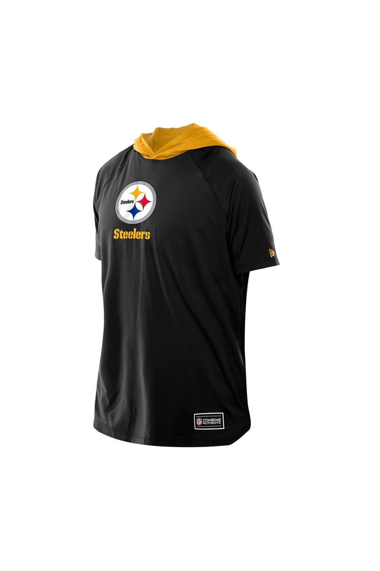 Men's New Era  Black Pittsburgh Steelers Combine Authentic Hooded Raglan Short-Sleeve T-Shirt, Alternate, color, Black